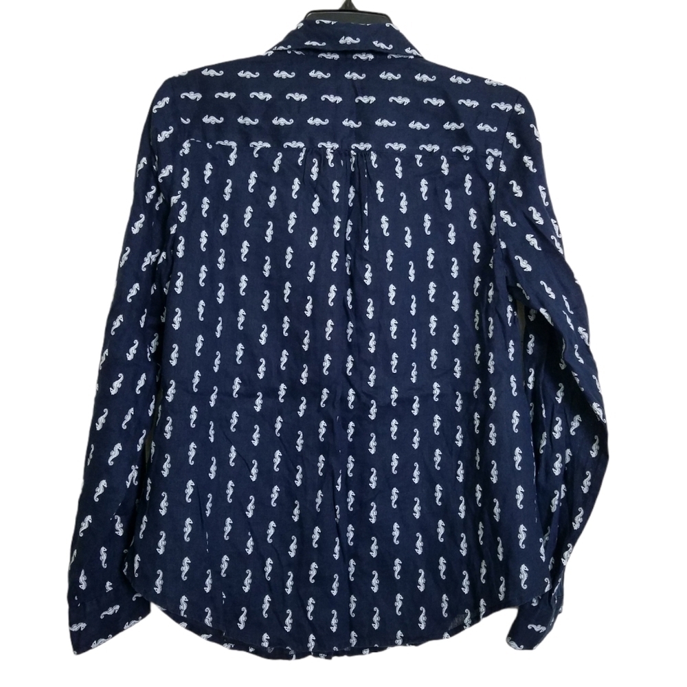 Charter Club Navy White Seahorse Linen Button Up S - Picture 2 of 6